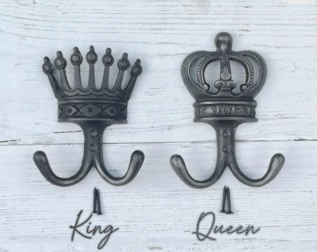 KING & QUEEN Crown Coat Hooks Vintage Cast Iron Traditional cast antique Iron hooks - ROYAL Wedding/Anniversary/Housewarming gift idea