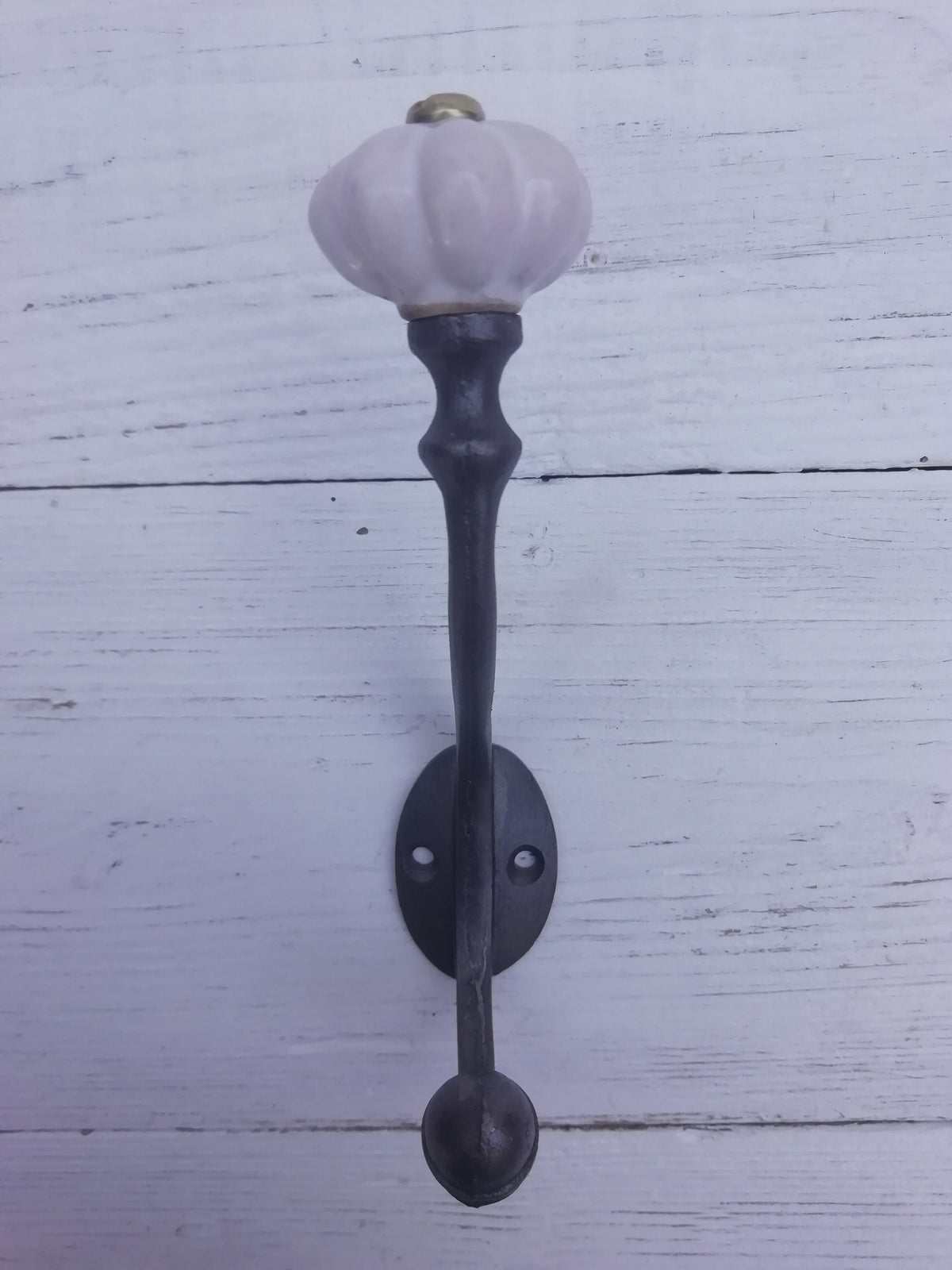 Large Acorn and White Ceramic Shell tip hook 150mm/6'' - Retro Antique Finish Cast antique Iron