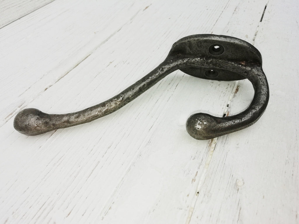 Vintage Riven Industrial design Coat and Hat double Hook Hanger antique cast iron hook