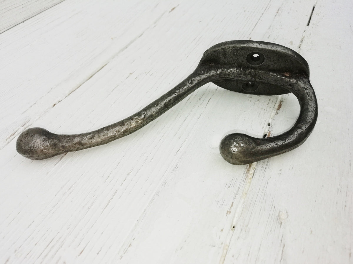 Vintage Riven Industrial design Coat and Hat double Hook Hanger antique cast iron hook