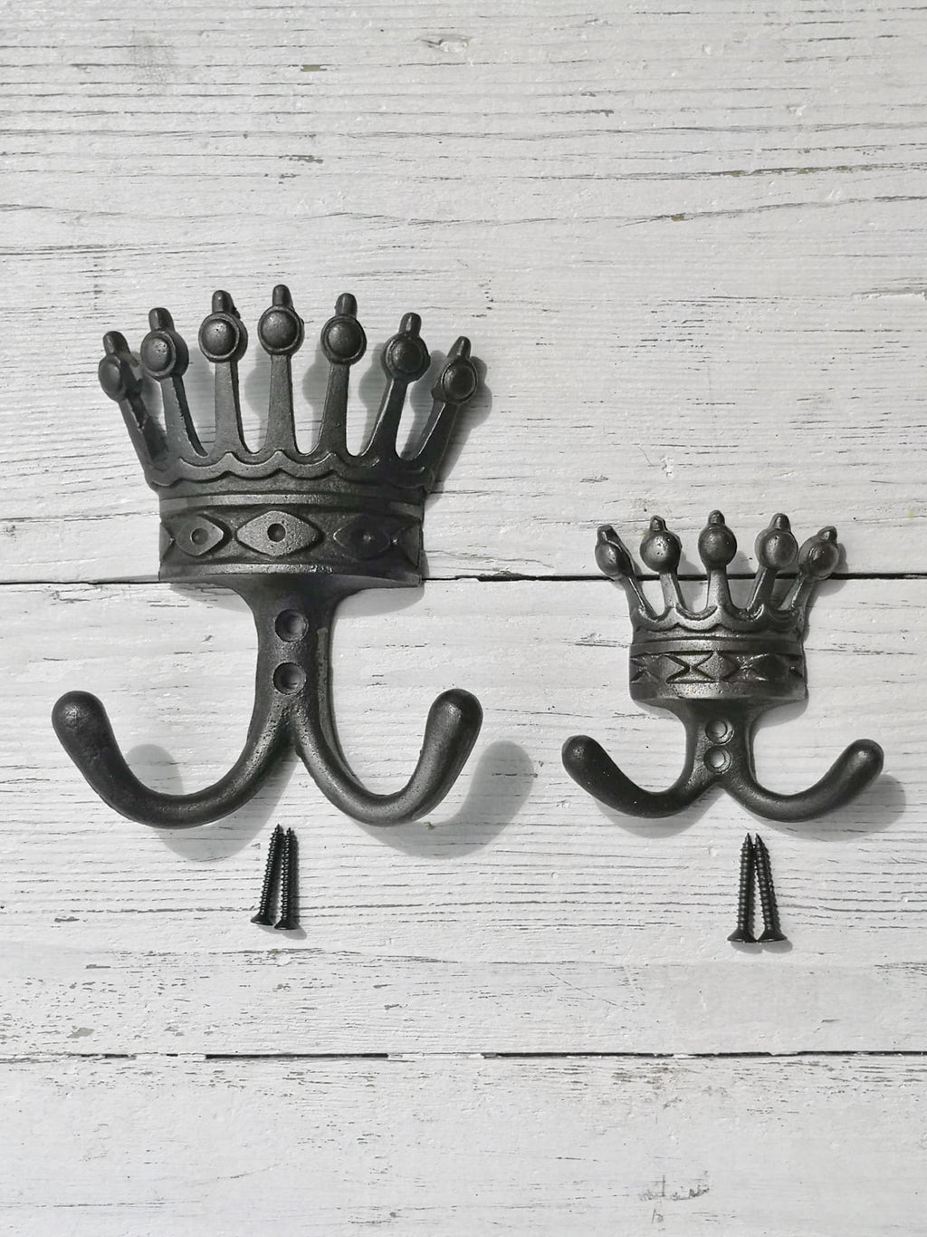 KING & QUEEN Crown Coat Hooks Vintage Cast Iron Traditional cast antique Iron hooks - ROYAL Wedding/Anniversary/Housewarming gift idea