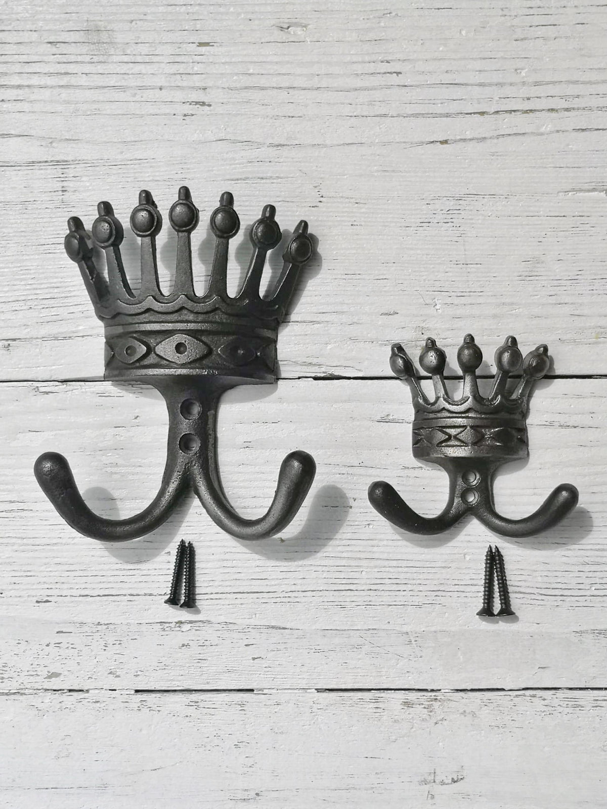 KING & QUEEN Crown Coat Hooks Vintage Cast Iron Traditional cast antique Iron hooks - ROYAL Wedding/Anniversary/Housewarming gift idea