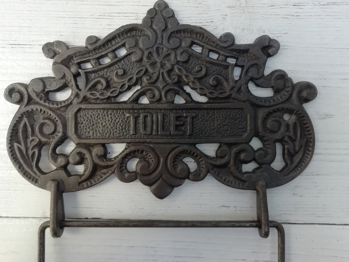 Toilet Roll Holder 'TOILET' antique Iron Wire & Wood, Rustic/Vintage Decor, Bathroom Decor, Loo Roll Holder