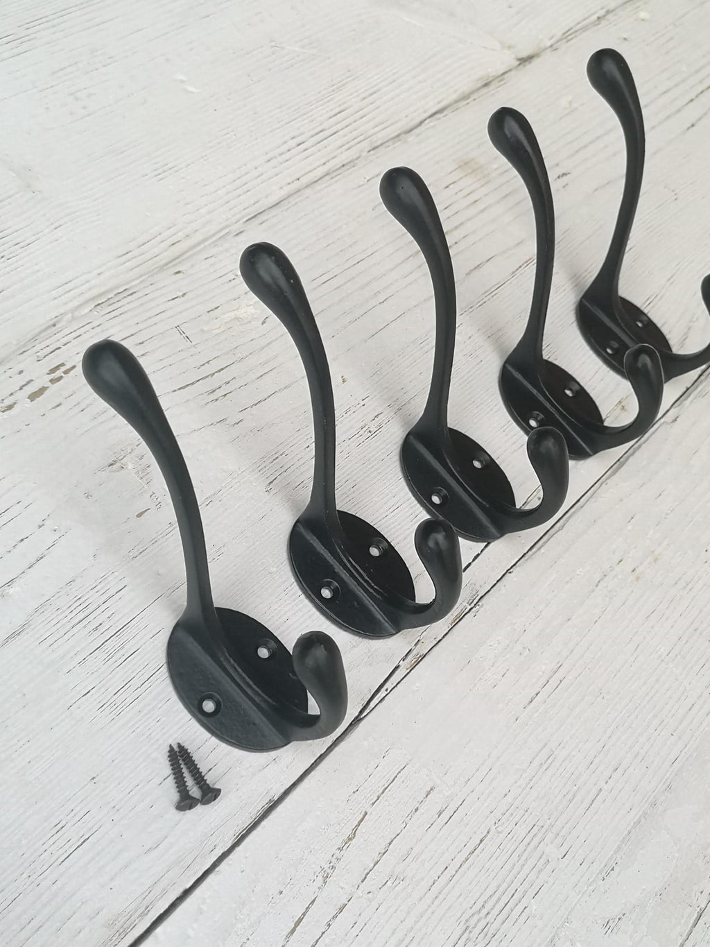 Victorian Coat Hooks set of 5pcs or set of 10pcs Simple sleek elegant - Retro Black Epoxy Finish Cast antique Iron 11cm
