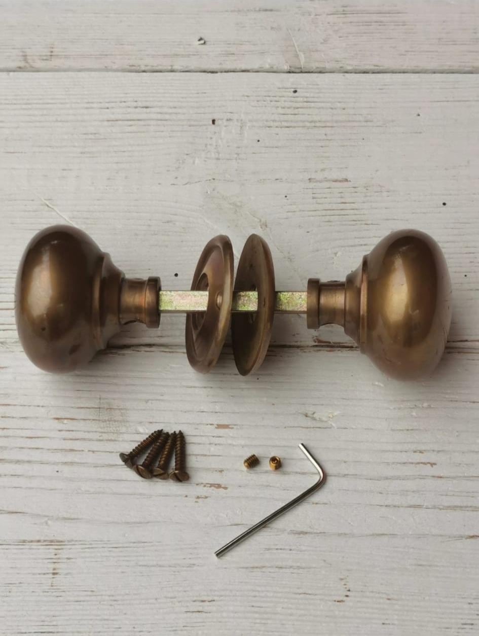 Cottage Door Knob Handle Hollow Natural antique aged Brass 55mm Antique Old Period Traditional Brass & Mortice Rim Lock Handles Sold as Pair