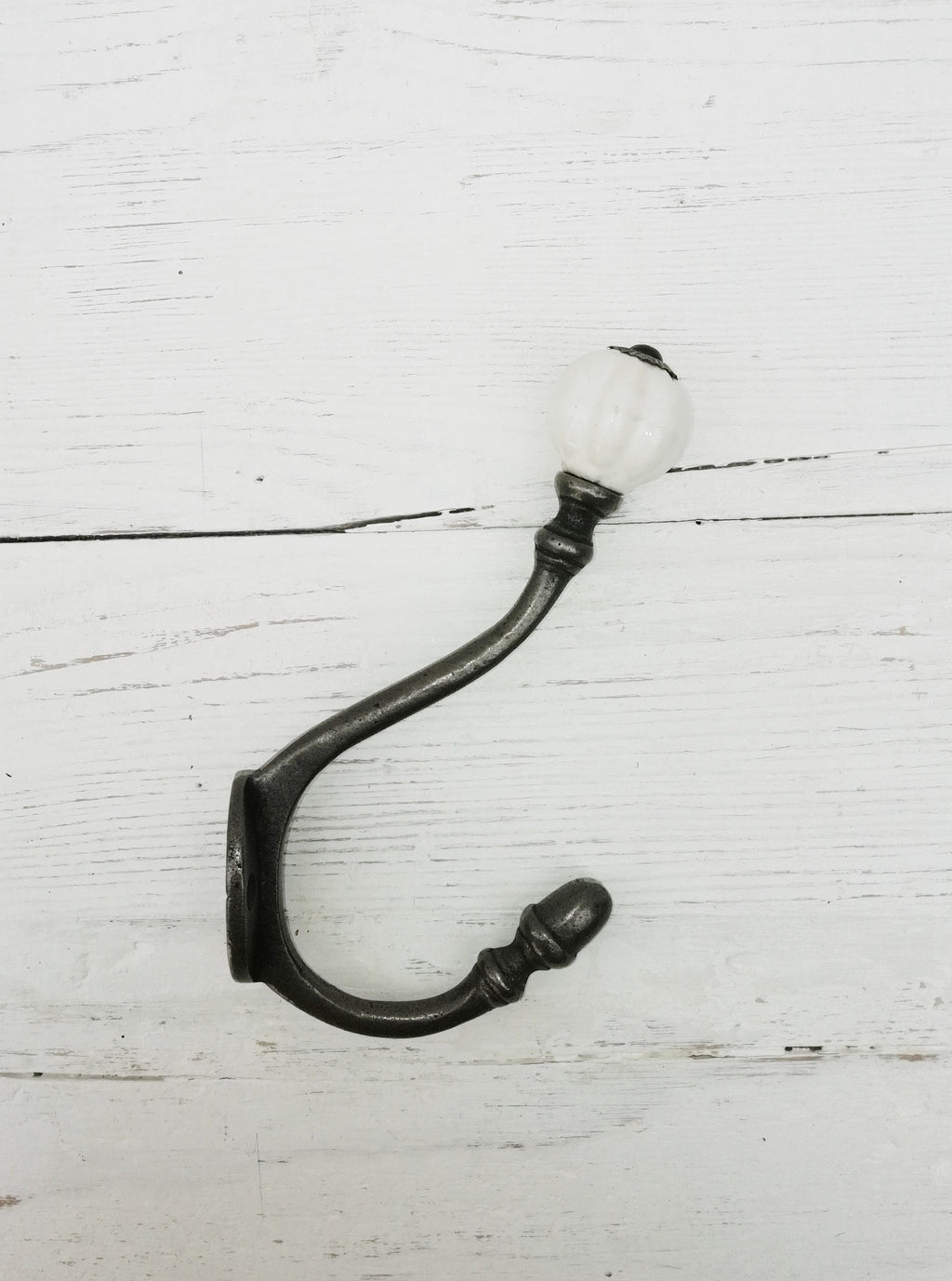 Coat Hook ALBANY Acorn style tip and Off-White Ceramic Shell Tip antique 6″