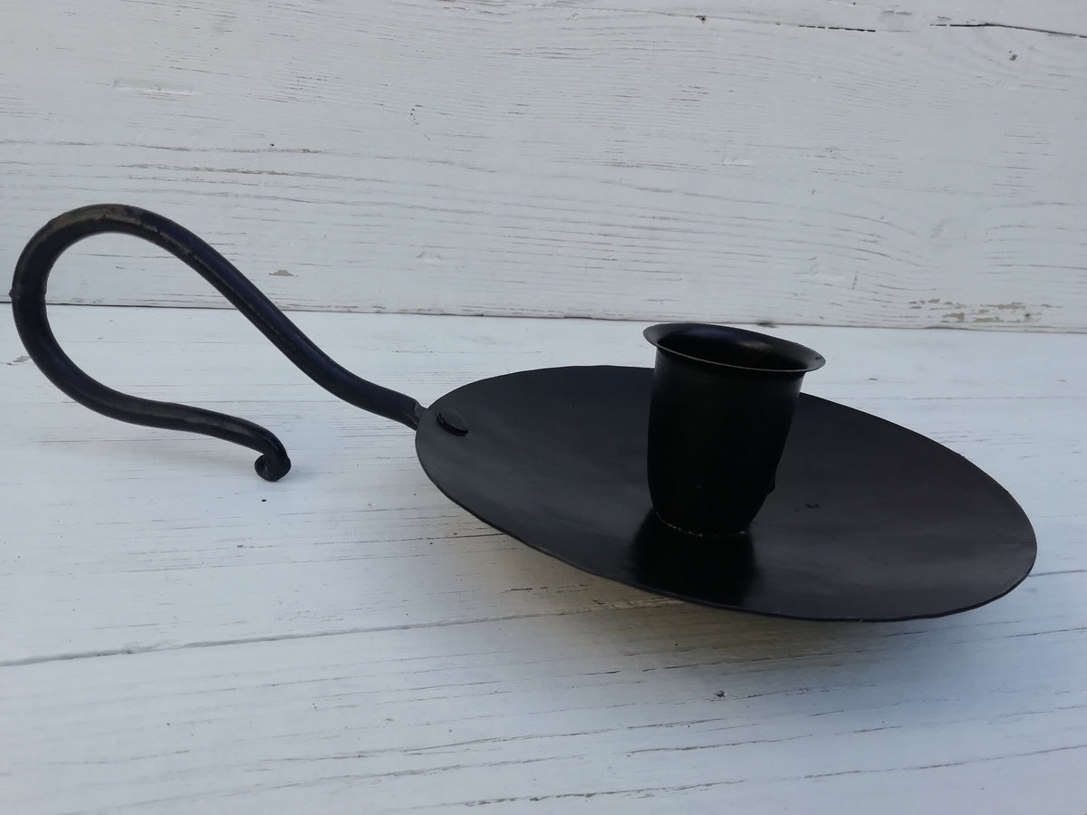 Candle Holder Wee Willie Winkie Style Hand Held Bee Wax finish, rustic Black. Table centrepiece