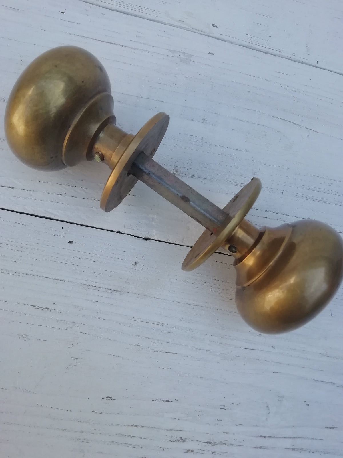 1 Pair Cottage Door Knob Handle Hollow Natural antique aged Brass 55mm Antique Old Period Traditional Brass & Mortice Rim Lock Handles