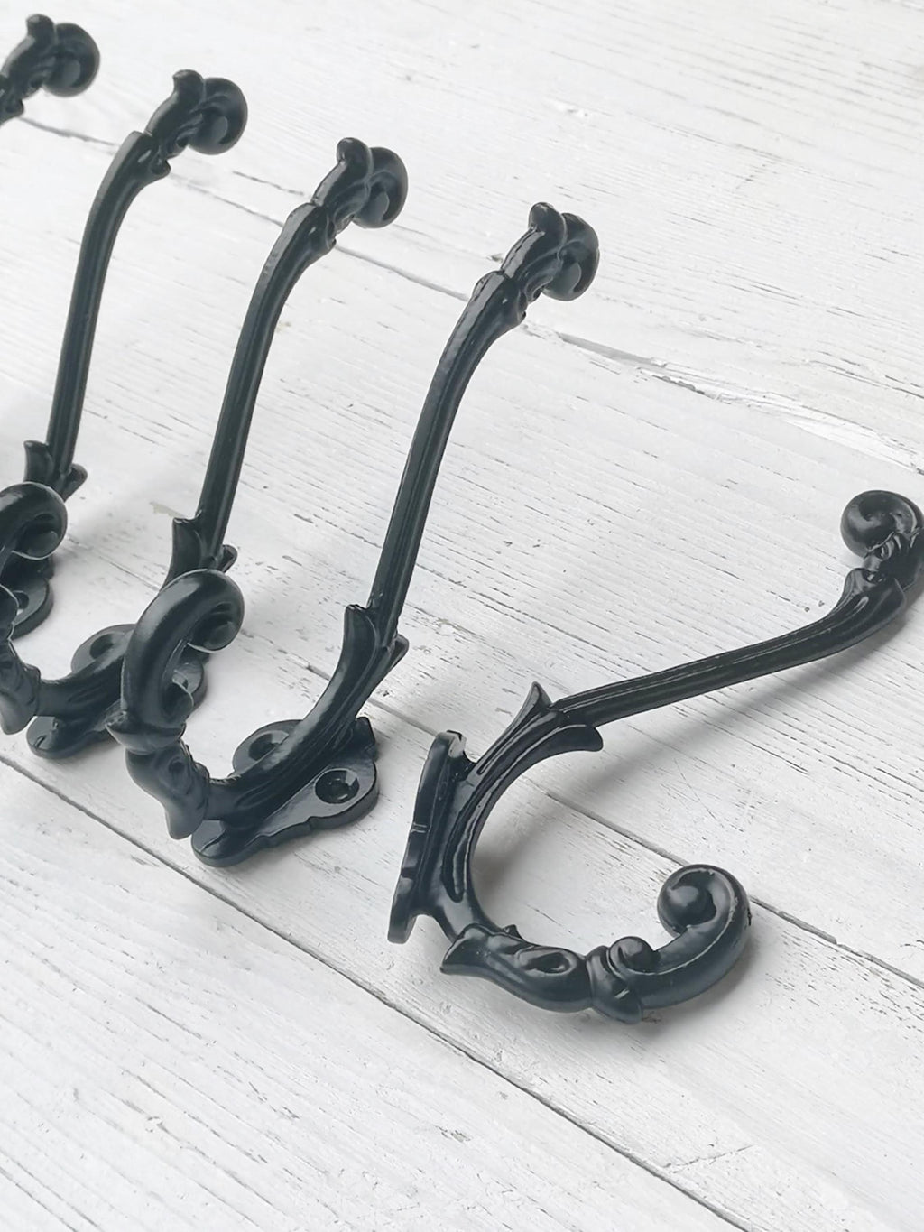 Coat Hook Black ORNATE design Victorian style antique Satin Black Epoxy