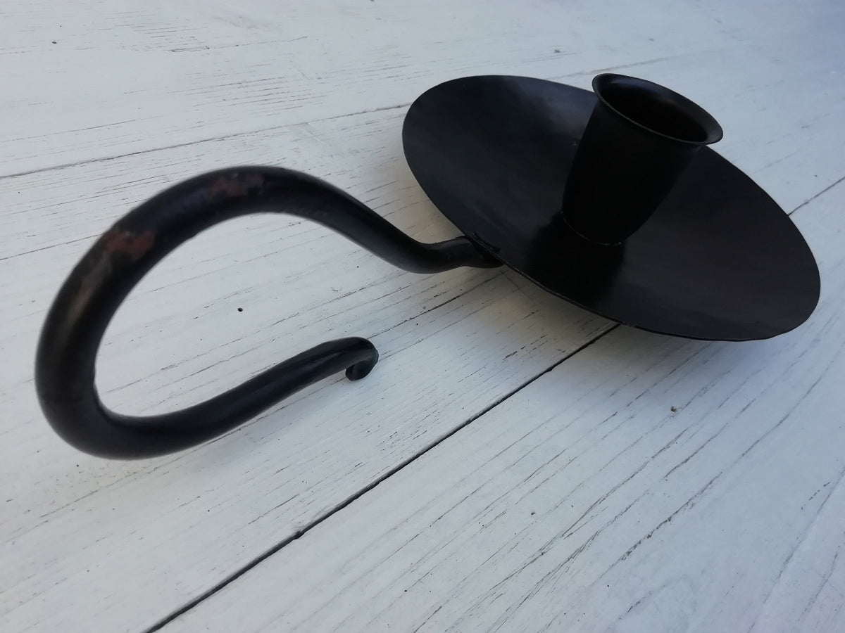 Candle Holder Wee Willie Winkie Style Hand Held Bee Wax finish, rustic Black. Table centrepiece