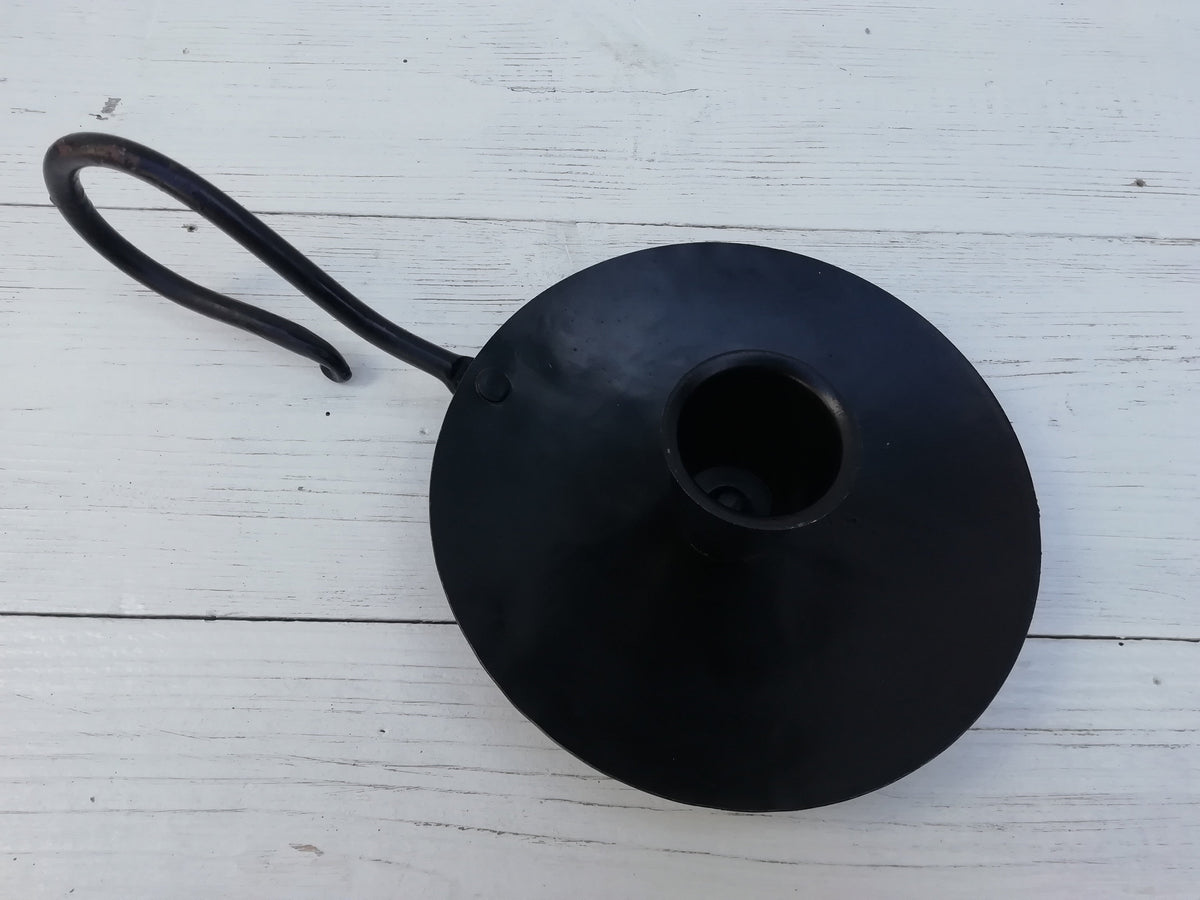 Candle Holder Wee Willie Winkie Style Hand Held Bee Wax finish, rustic Black. Table centrepiece
