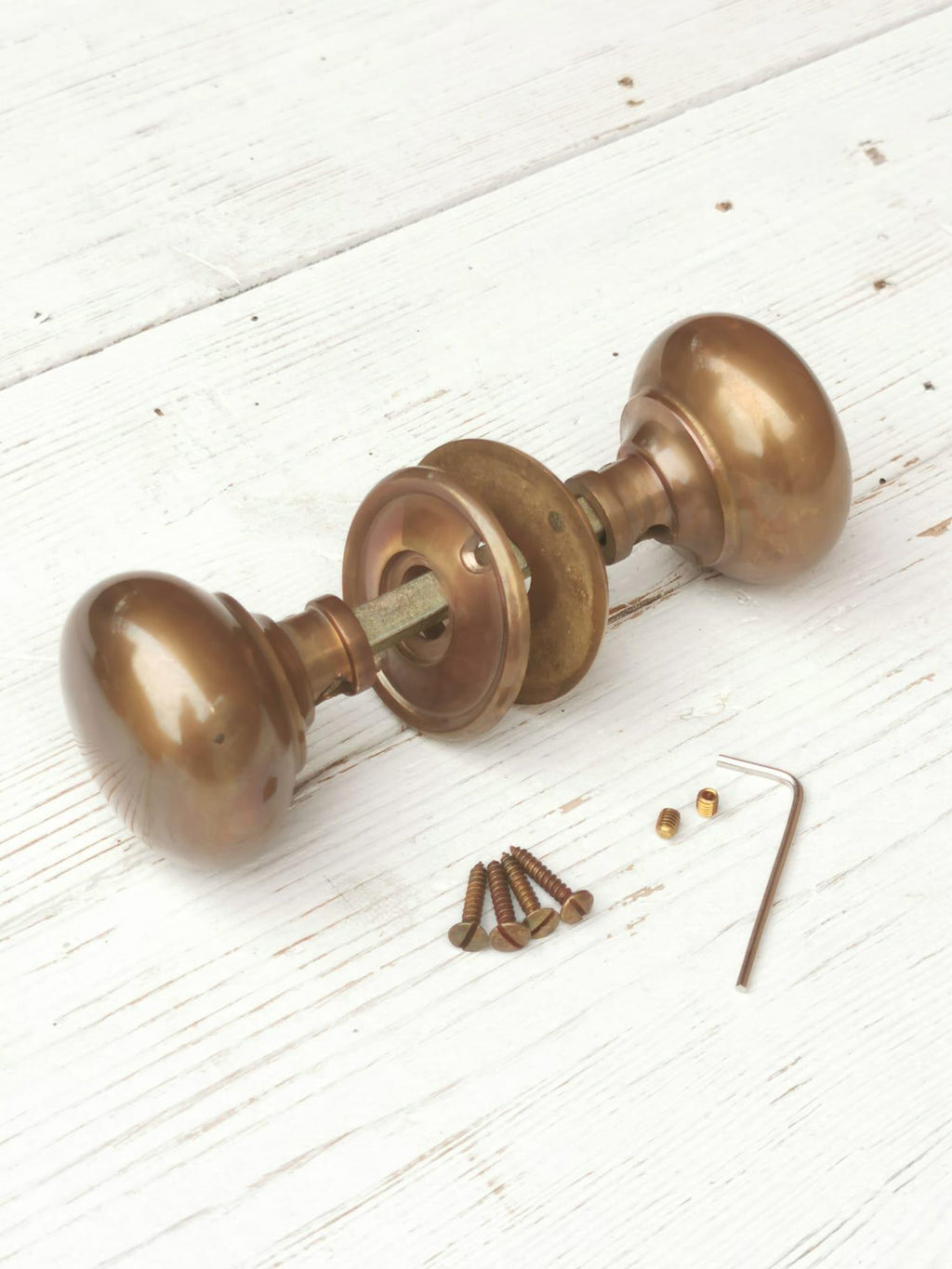 1 Pair Cottage Door Knob Handle Hollow Natural antique aged Brass 55mm Antique Old Period Traditional Brass & Mortice Rim Lock Handles