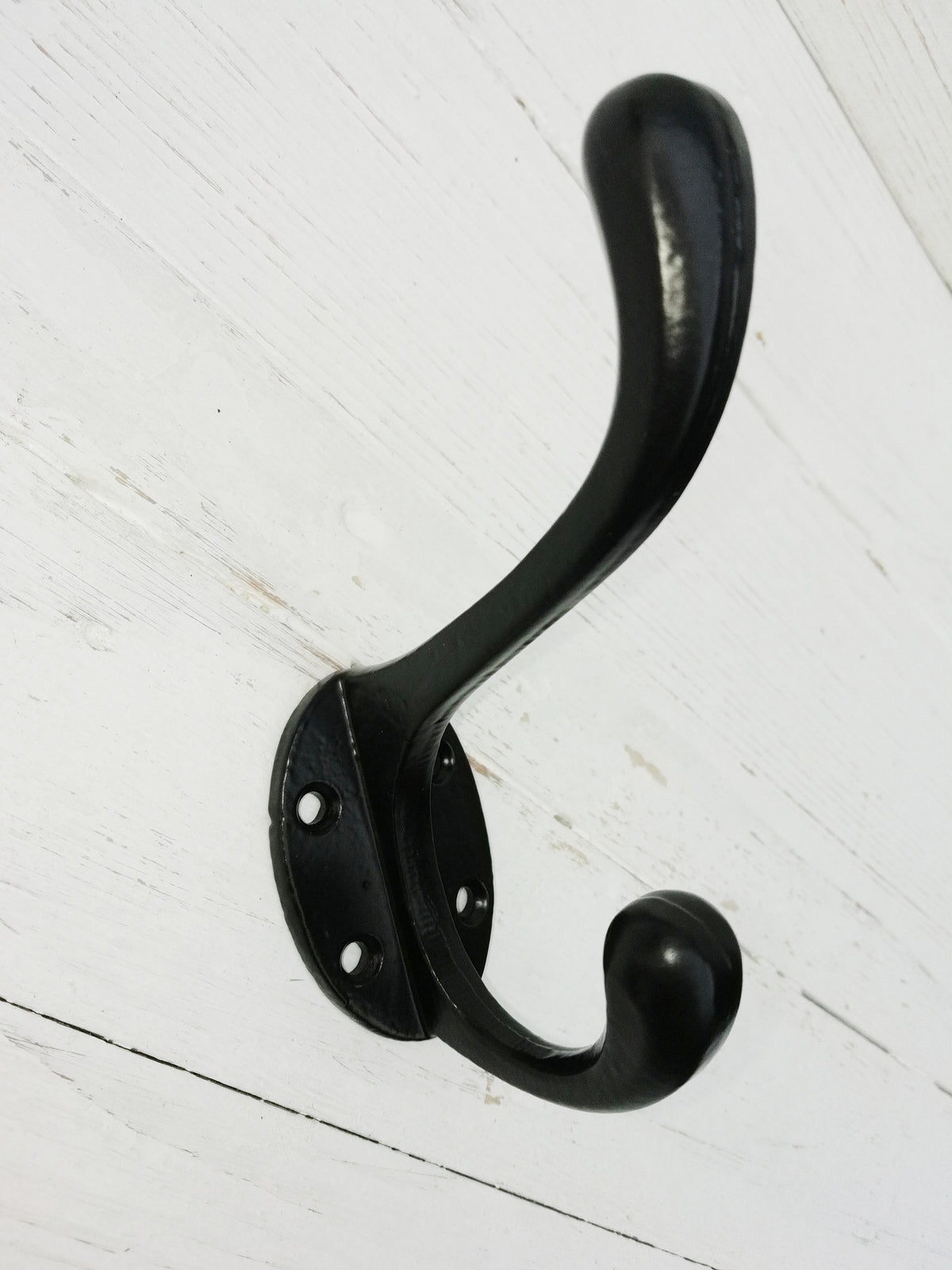 Solid Coat Hook Double MATT BLACK Smooth VICTORIAN antique cast iron hook