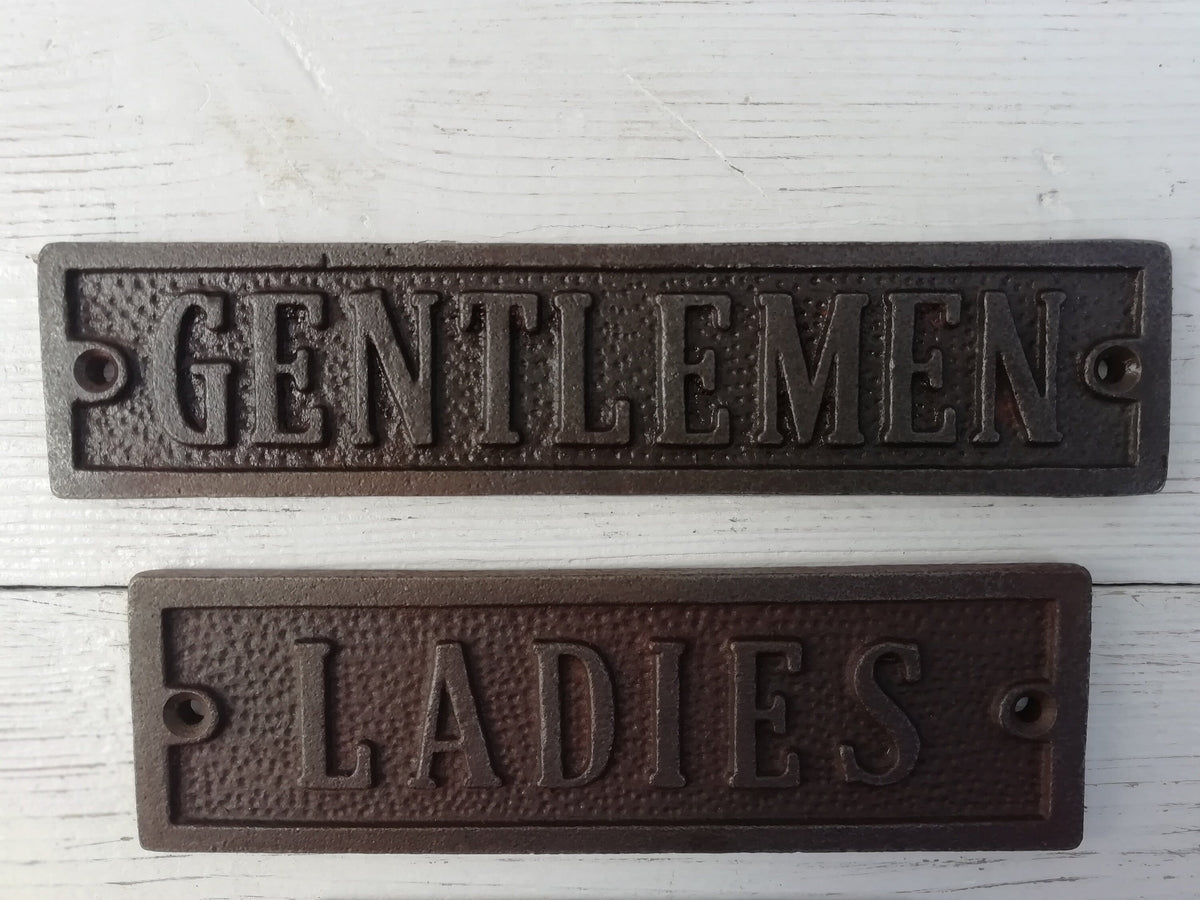 Cast Iron 'TOILET' 'GENTLEMEN' 'LADIES' Plaque Sign with chain