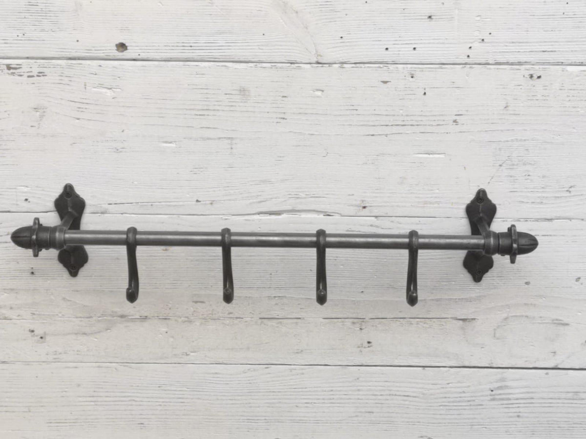Kitchen utensils pipe hook rail rack with finial ends wall mounted with 4 kitchen sliding hooks, pots/pans