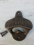 Bottle Opener Wall Mounted DRINK REAL ALE Cast antique Iron, Great gift idea
