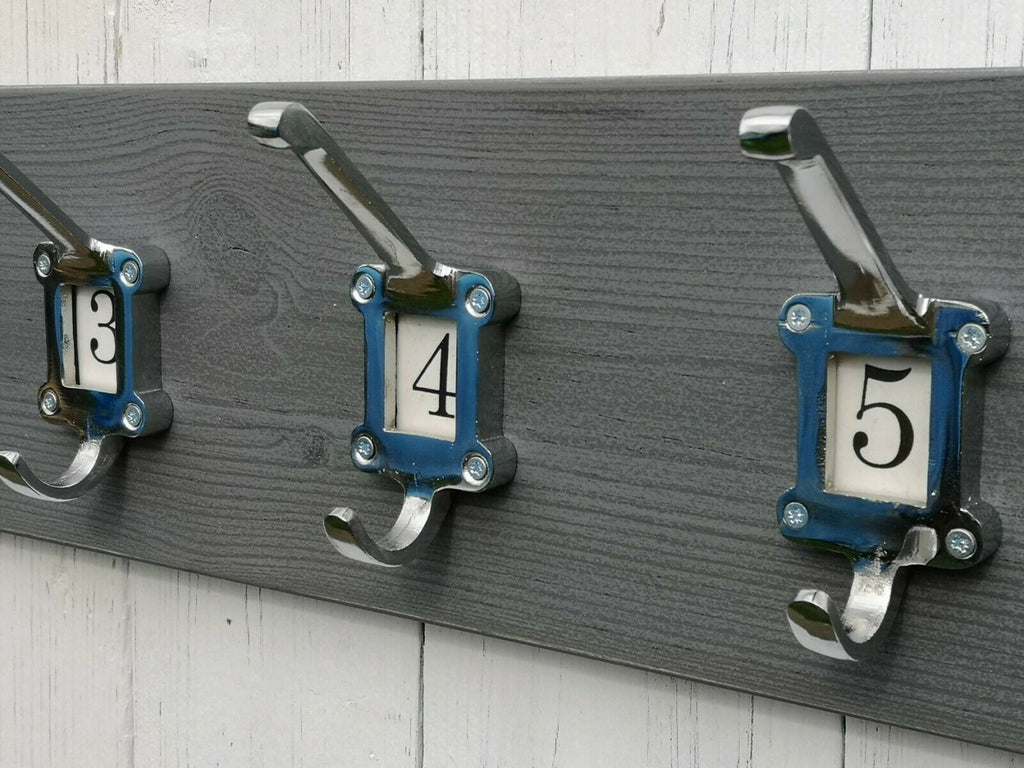 CHROME on Cast Iron hooks Locker hooks, Ceramic insert tiles, School/Cloakroom hooks antique, vintage A-Z 0-10 Numbers, Letters and Symbols