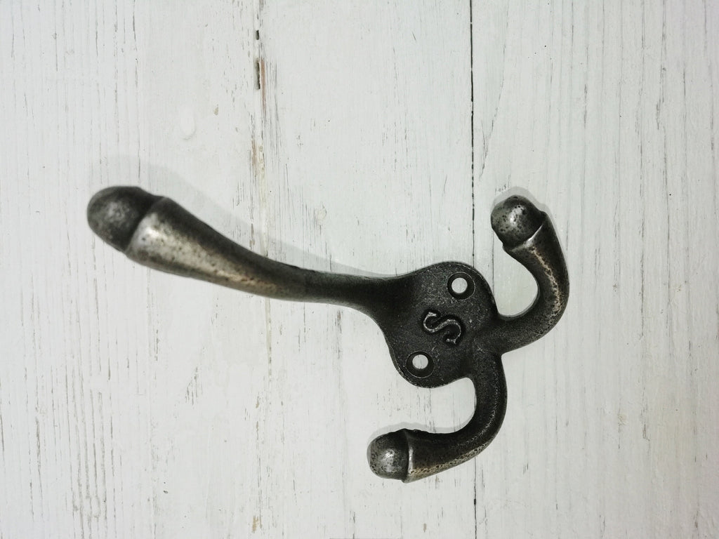 Simple triple 'S' Coat Hook - Retro Antique Finish Cast antique Iron 9cm