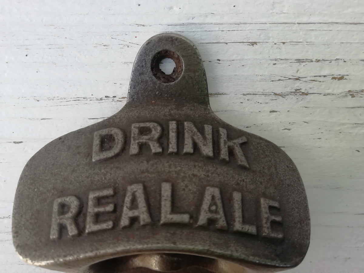 Bottle Opener Wall Mounted DRINK REAL ALE Cast antique Iron, Great gift idea