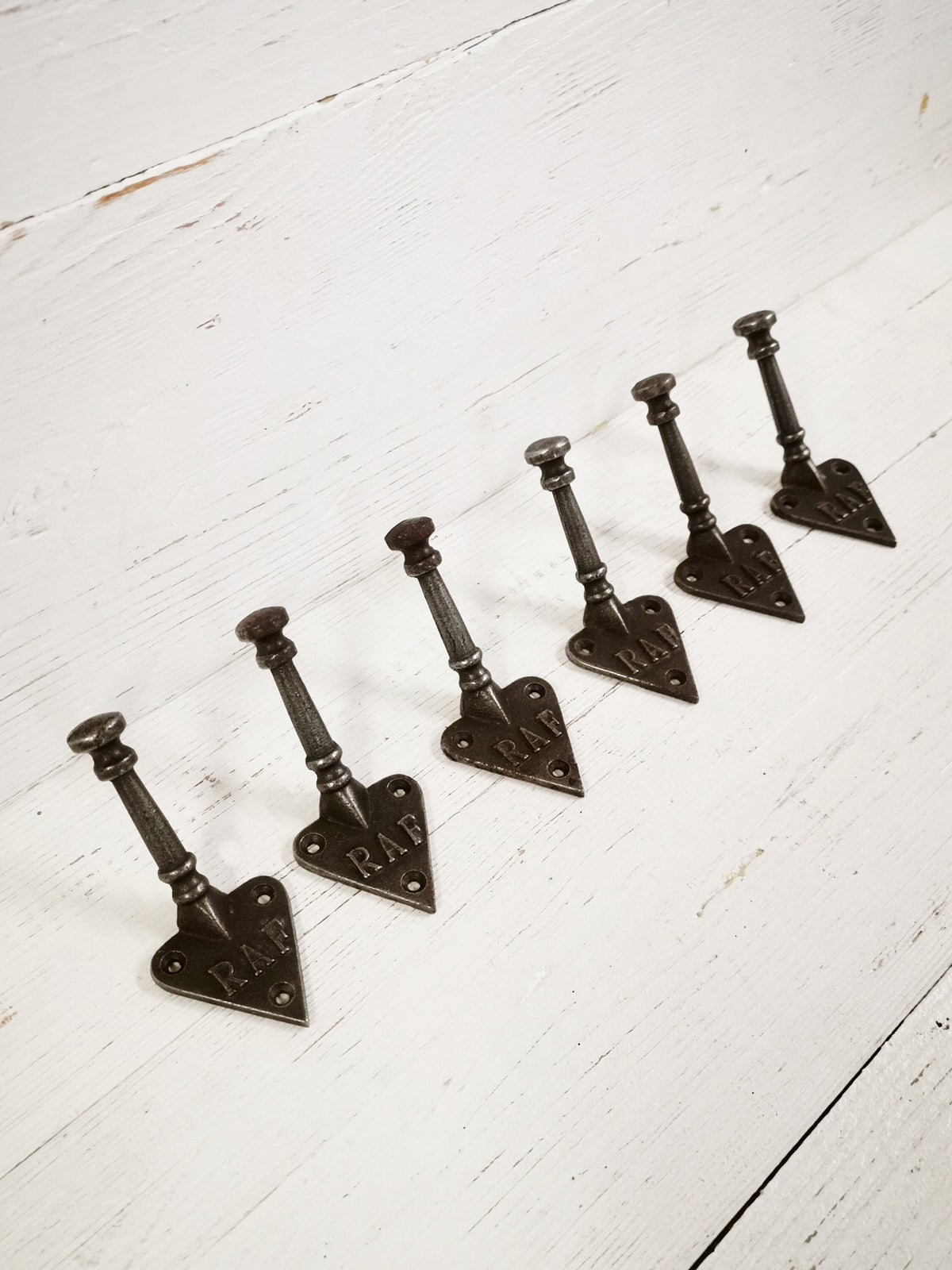 SET of 6 RAF the Royal Air Force Coat Hook Cast Iron in a Retro Antique Finish