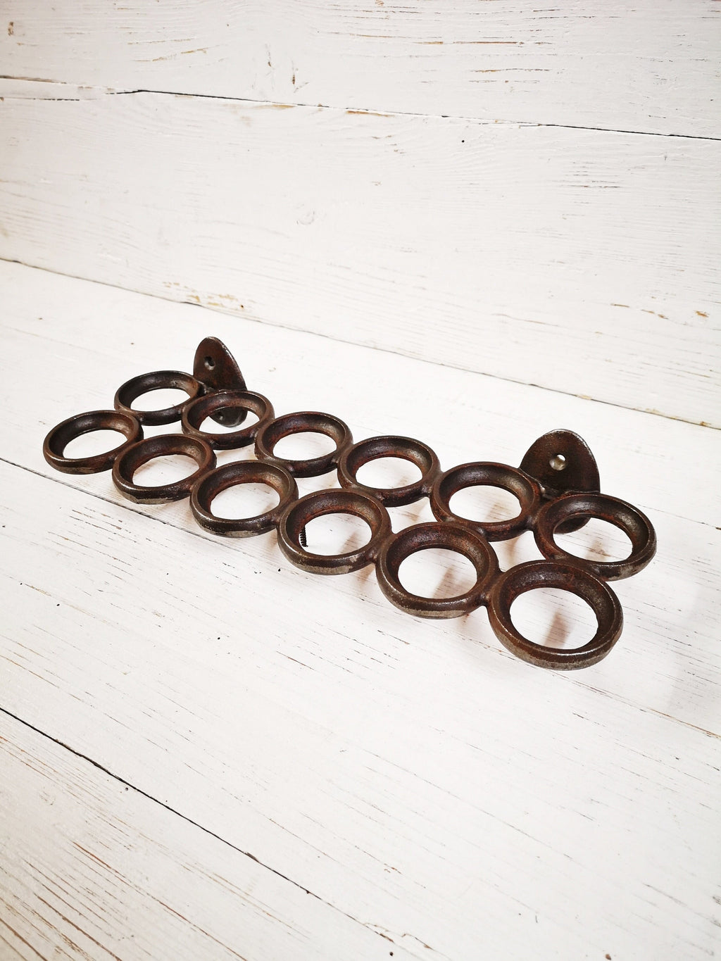 Dozen 12 EGG HOLDER wall mounted cast iron rustic old vintage style farmhouse country cottage kitchen egg stand holder tray rack 13''
