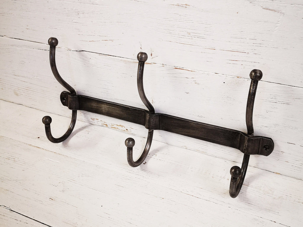 Industrial Style Hook Rail Coat Rack Distressed Galvanised Rustic with 3, 4 or 5 double hooks