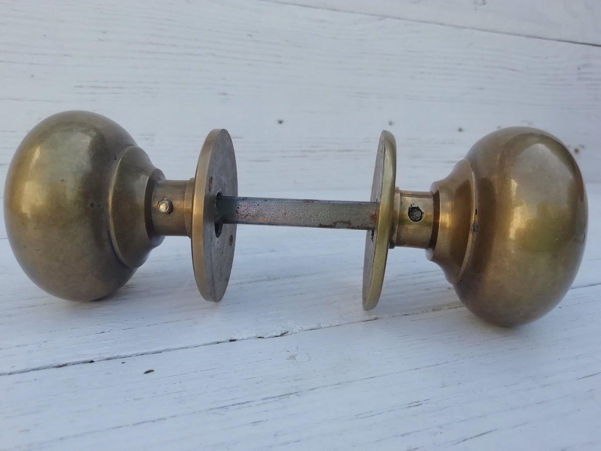 1 Pair Cottage Door Knob Handle Hollow Natural antique aged Brass 55mm Antique Old Period Traditional Brass & Mortice Rim Lock Handles