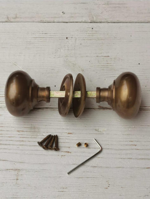 1 Pair Cottage Door Knob Handle Hollow Natural antique aged Brass 55mm Antique Old Period Traditional Brass & Mortice Rim Lock Handles