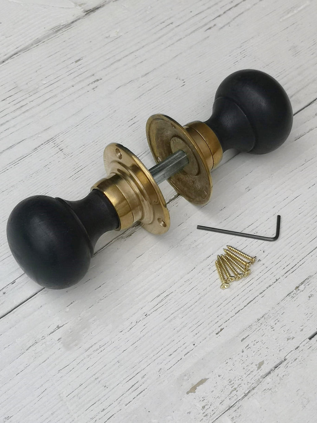 Ebony Black Wooden Rim Lock Mortice Door Knobs old vintage retro vintage knobs Ebony with brass plate