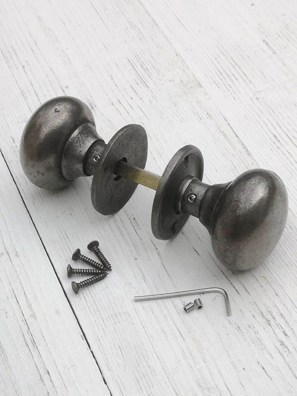 Victorian Cottage Bun Door Knob Cast Iron Antique Iron 50mm Diameter Old Period Traditional Mortice Rim Lock Handles Sold as Pair