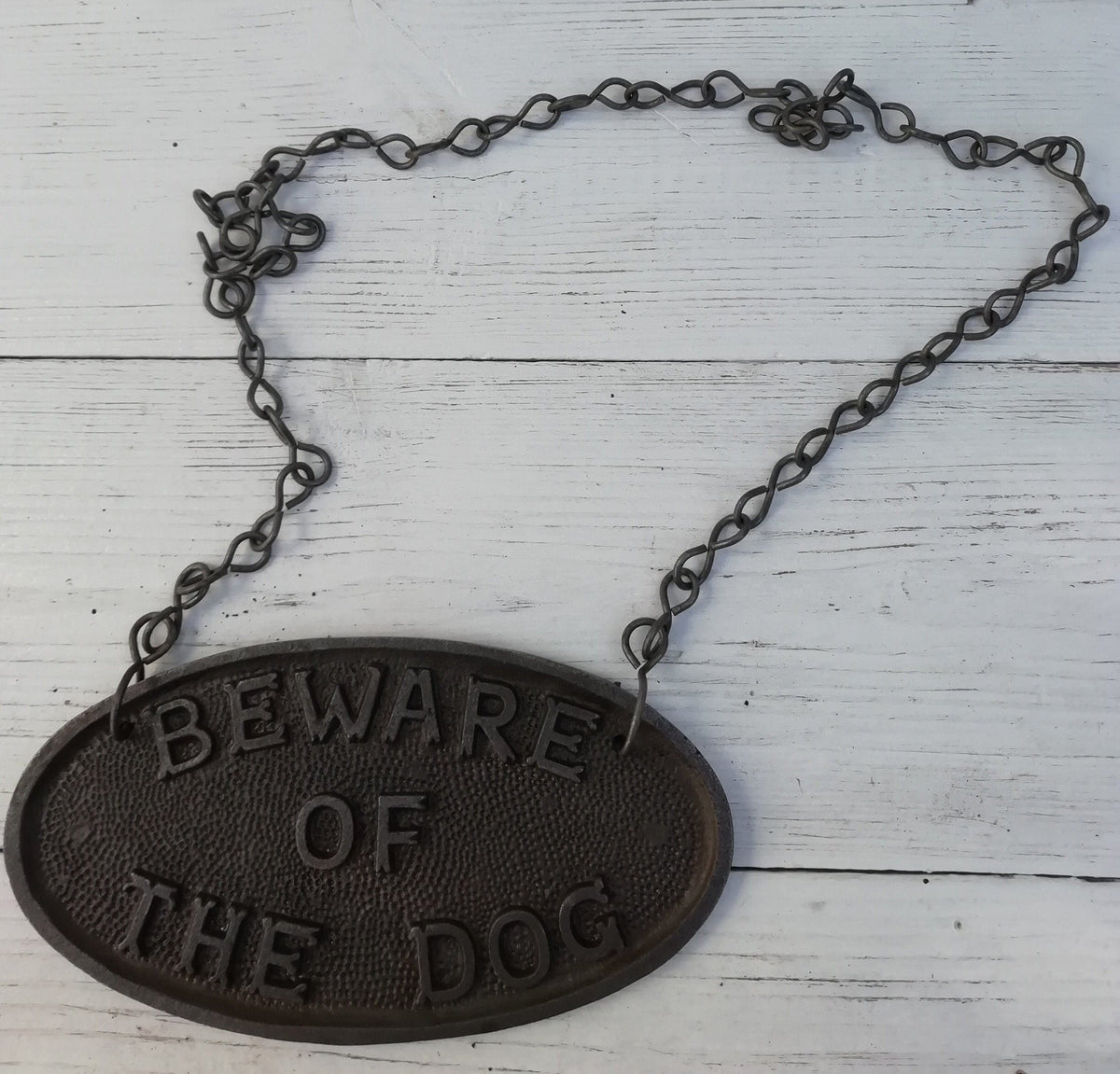Cast Iron Beware of The Dog Plaque Sign with chain