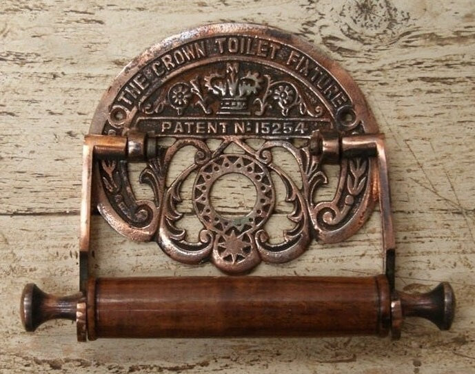Toilet Roll Holder THE CROWN Toilet Fixture antique COPPER & Wood, Rustic/Vintage Decor, Bathroom Decor, Loo Roll Holder