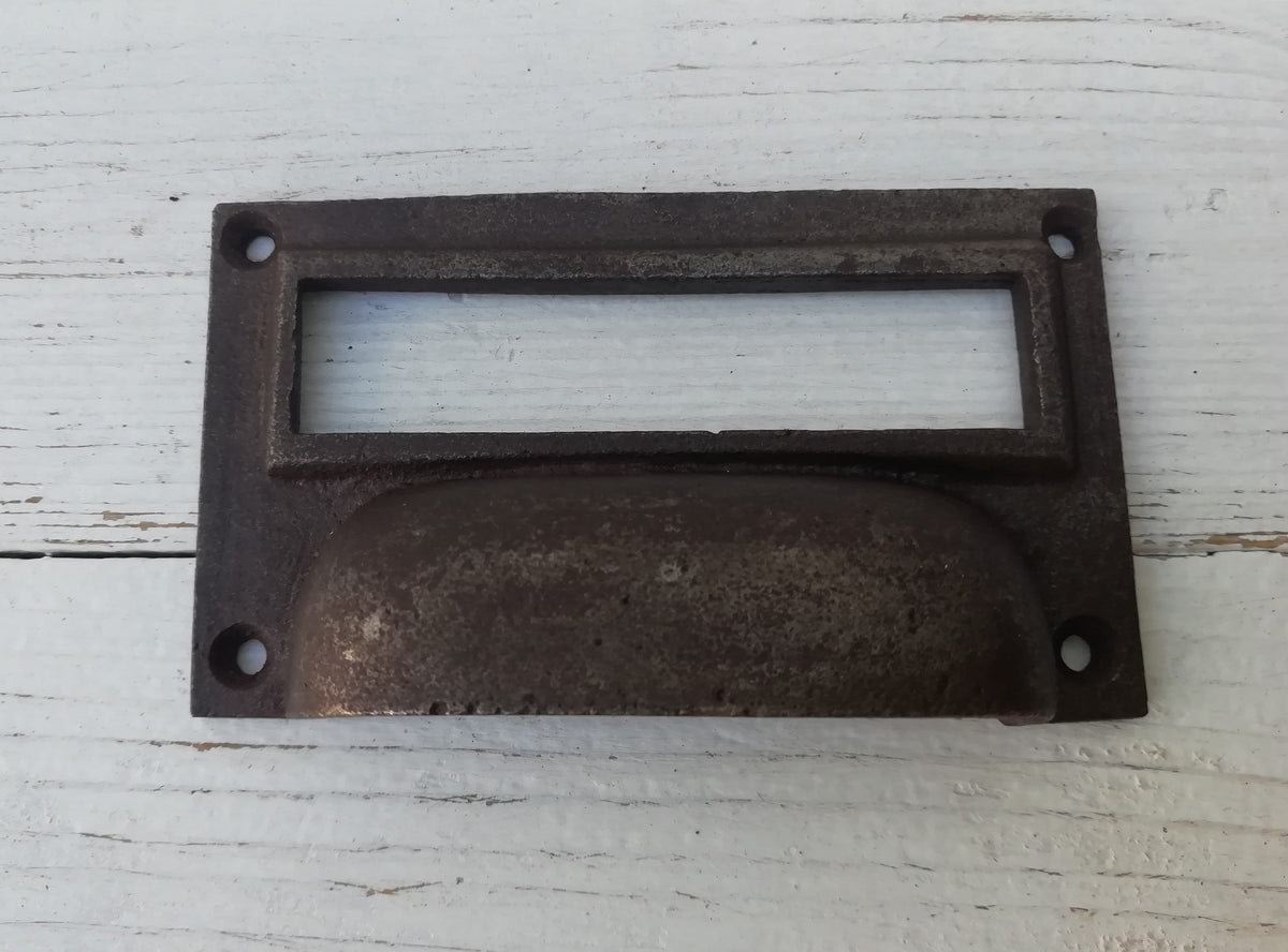 Square Drawer Cupboard Cabinet LABEL FRAME Handle door Bow handle brown/black Cast Iron, Puller Handle Square lipped
