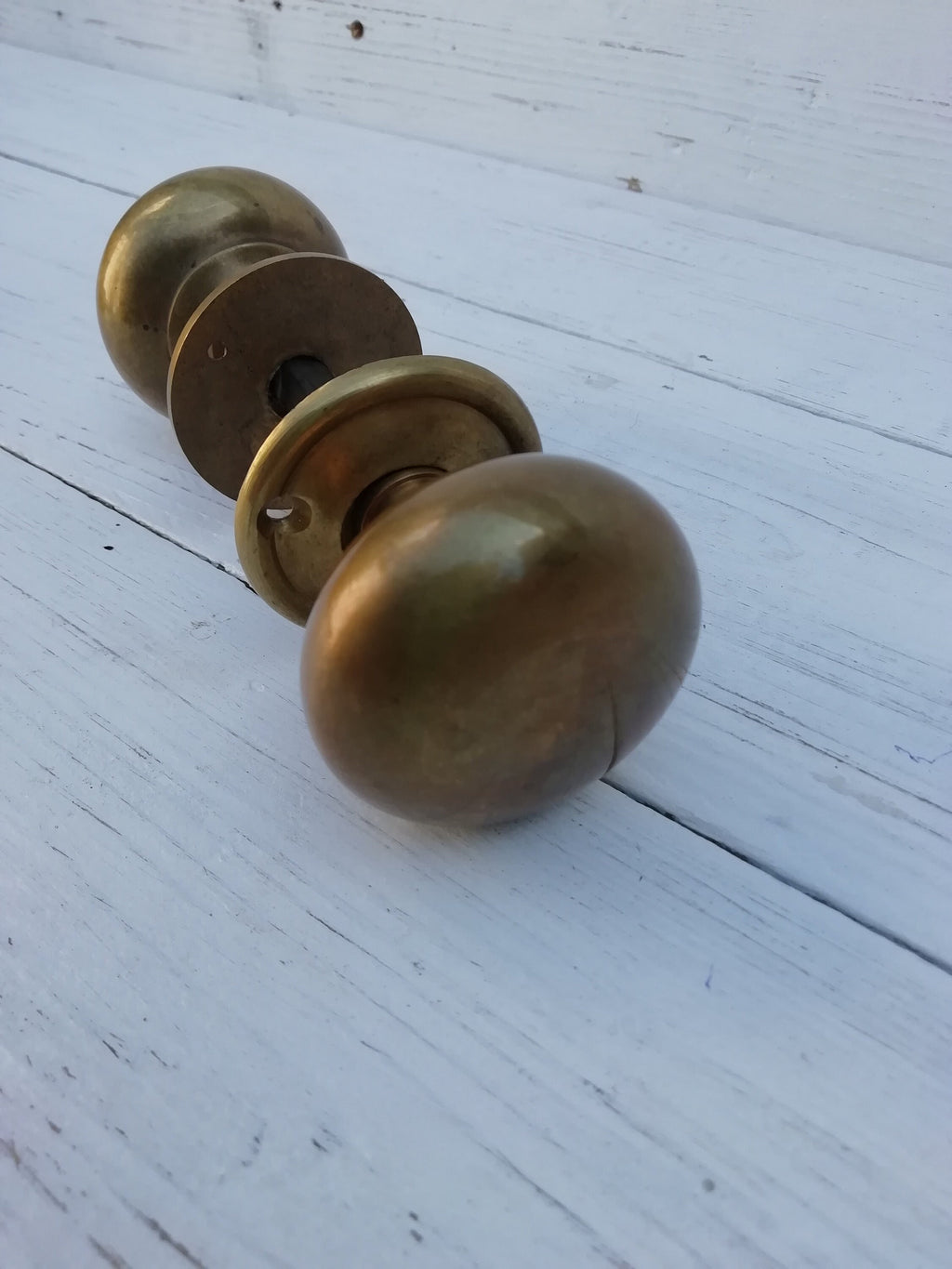 1 Pair Cottage Door Knob Handle Hollow Natural antique aged Brass 55mm Antique Old Period Traditional Brass & Mortice Rim Lock Handles