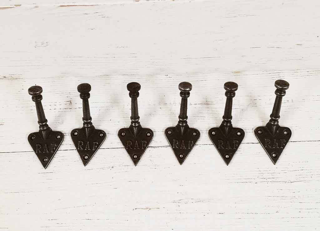 SET of 6 RAF the Royal Air Force Coat Hook Cast Iron in a Retro Antique Finish