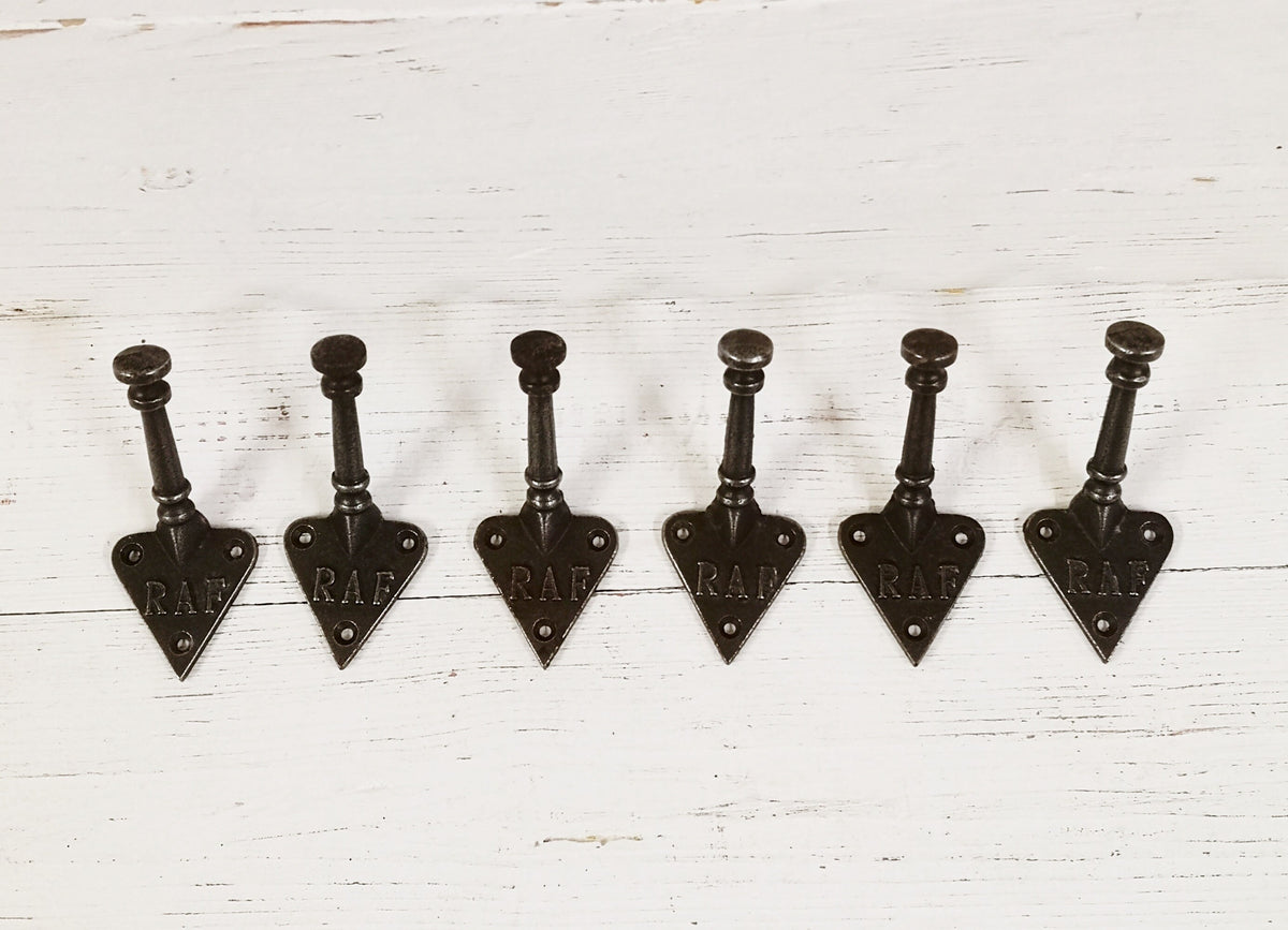 SET of 6 RAF the Royal Air Force Coat Hook Cast Iron in a Retro Antique Finish