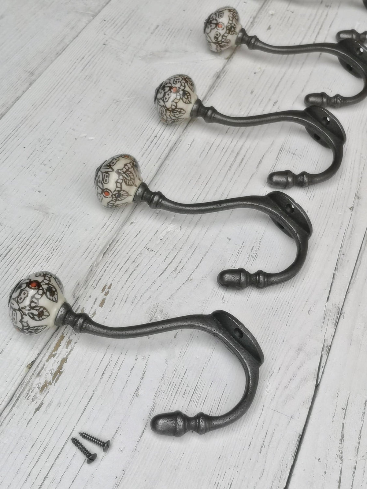 Coat Hook ALBANY Acorn style tip and Patterned Ceramic Shell Tip antique 6″