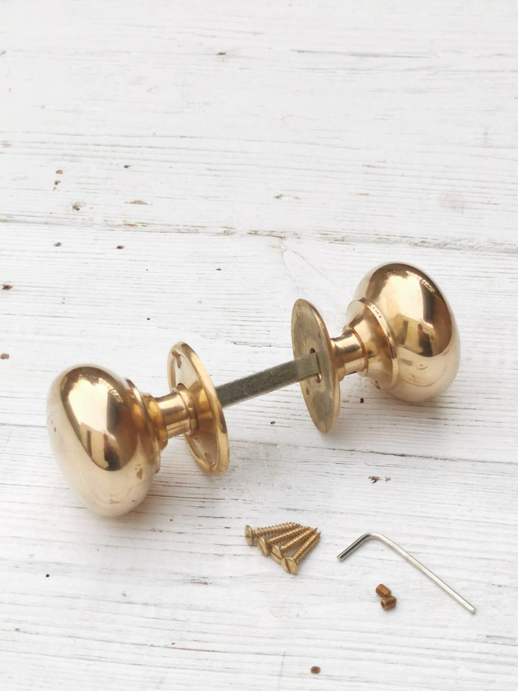 Classic cottage-style door knob Handle, Hollow Natural Brass 55mm. Traditional Brass & Mortice Rim Lock Handles Sold as a Pair