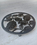 Round ROSE LEAF Trivet air Brick Stand Vent Circular cast antique Iron 175mm/7″ diameter Cast Iron, heat resistant hot pot stand