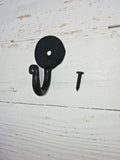 KEY HOOK Single PENNY end Hand forged Black Beeswax 1.5″ / 40mm