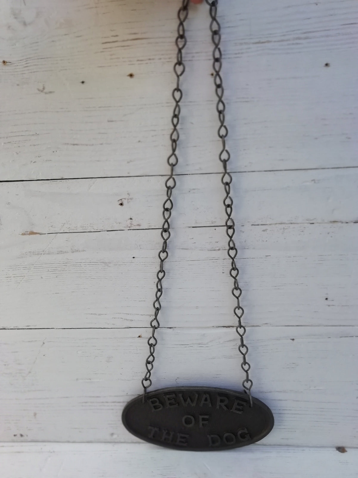 Cast Iron Beware of The Dog Plaque Sign with chain