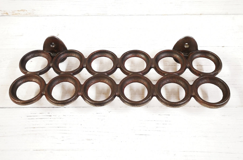 Dozen 12 EGG HOLDER wall mounted cast iron rustic old vintage style farmhouse country cottage kitchen egg stand holder tray rack 13''