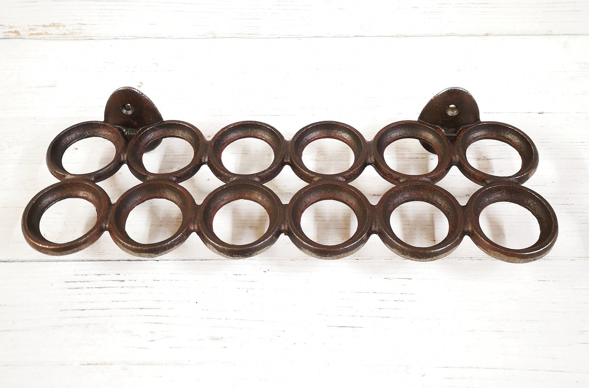 Dozen 12 EGG HOLDER wall mounted cast iron rustic old vintage style farmhouse country cottage kitchen egg stand holder tray rack 13''