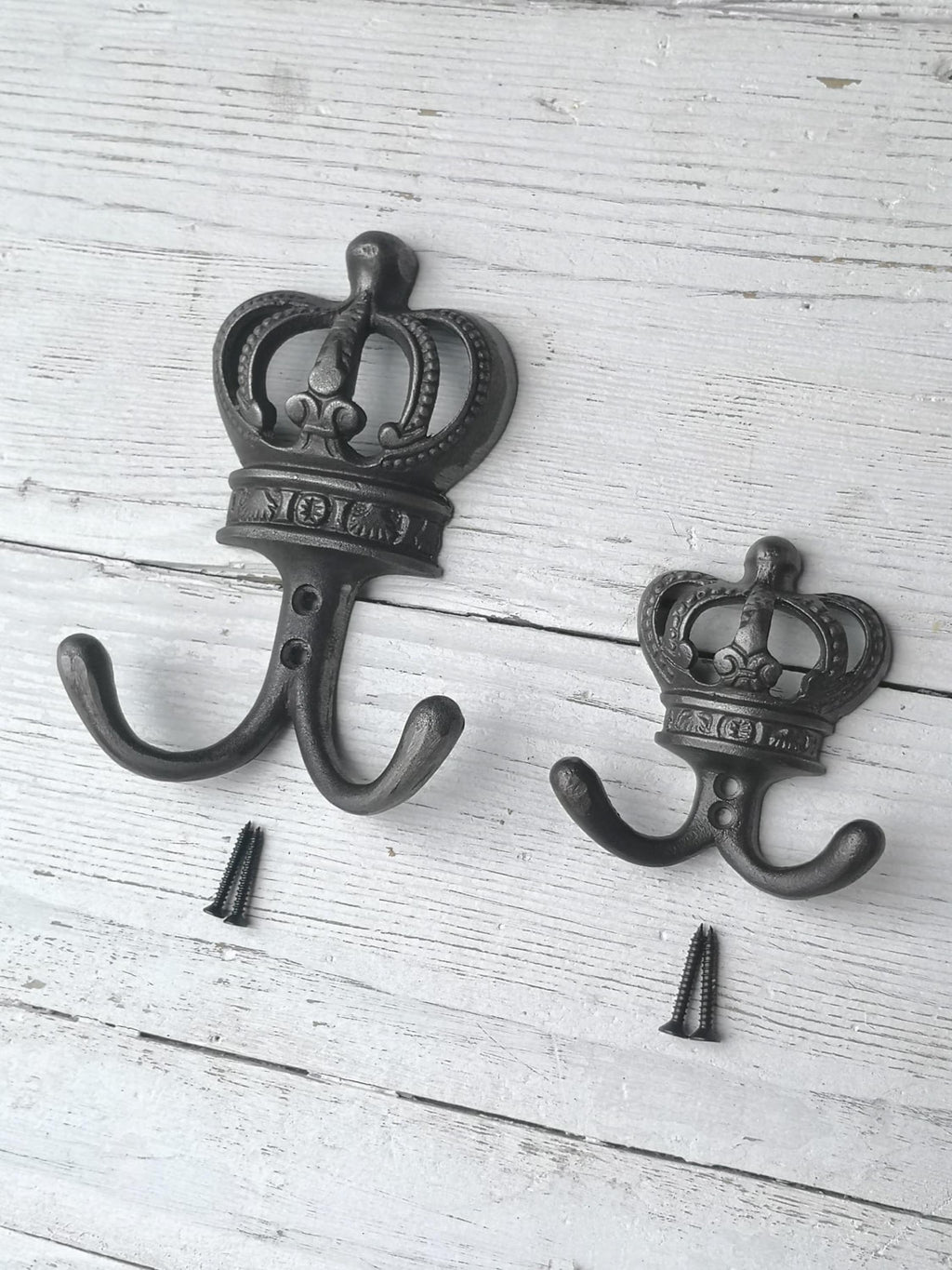 KING & QUEEN Crown Coat Hooks Vintage Cast Iron Traditional cast antique Iron hooks - ROYAL Wedding/Anniversary/Housewarming gift idea
