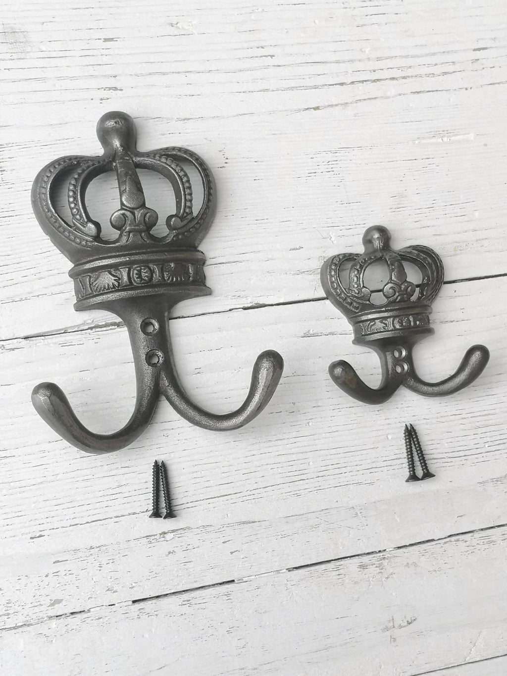 KING & QUEEN Crown Coat Hooks Vintage Cast Iron Traditional cast antique Iron hooks - ROYAL Wedding/Anniversary/Housewarming gift idea