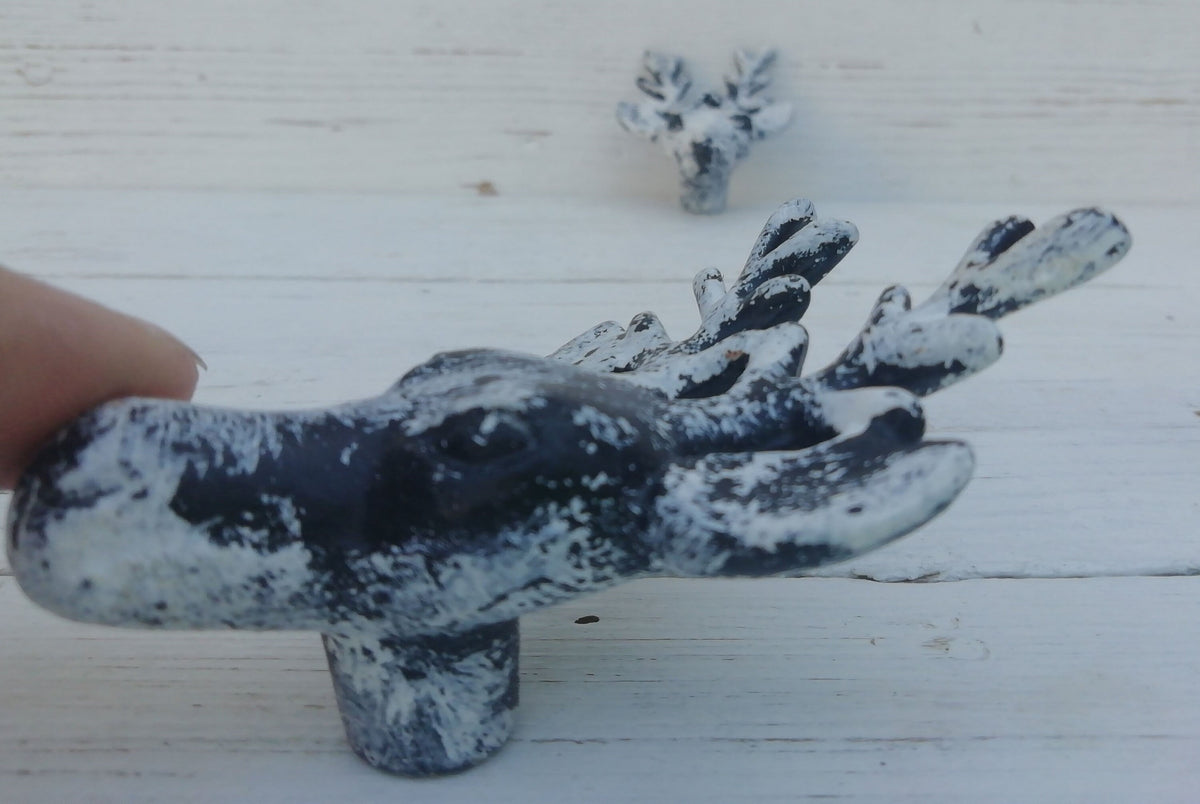 Deer ANTLER Knob antique Design Cream white Patina 80mm wide Drawer Cupboard  Cabinet Handle door shabby chic Cast Iron, Puller Handle