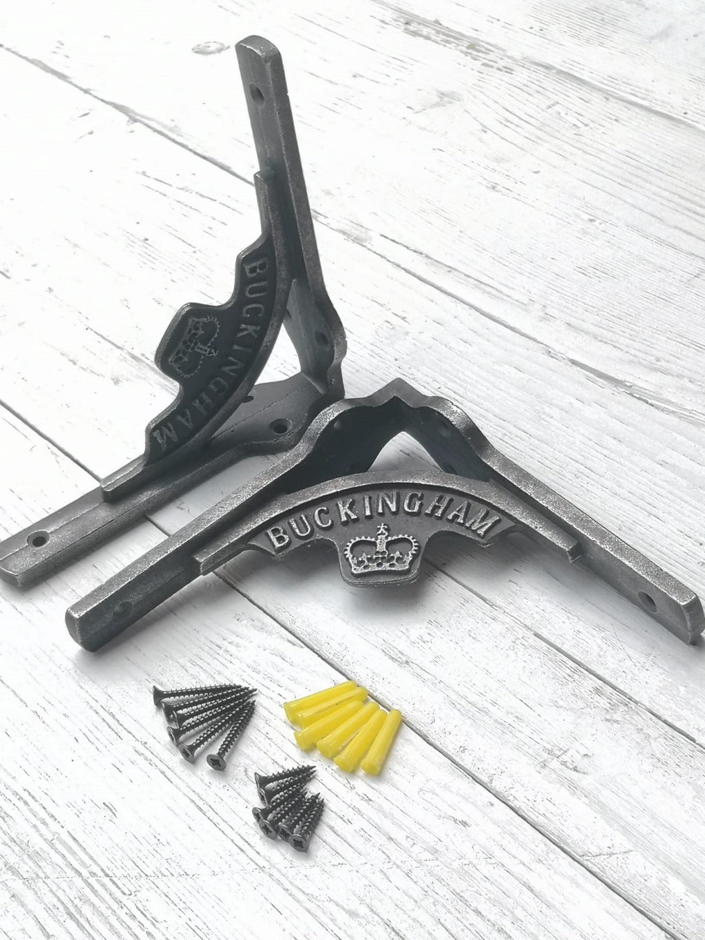 a pair (set of 2) ROYAL Shelf Bracket GALLOWS Rad Lugs BUCKINGHAM palace crown Antique Iron brackets - available in 2 sizes