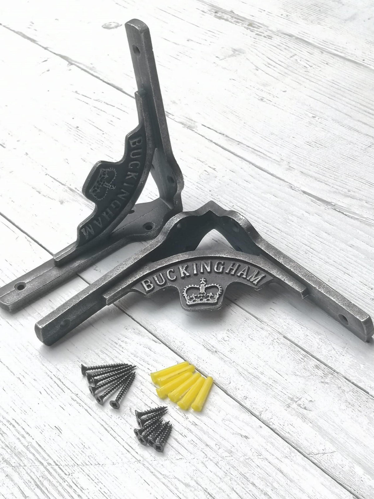a pair (set of 2) ROYAL Shelf Bracket GALLOWS Rad Lugs BUCKINGHAM palace crown Antique Iron brackets - available in 2 sizes