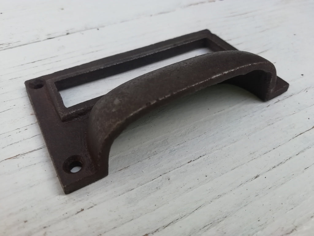 Square Drawer Cupboard Cabinet LABEL FRAME Handle door Bow handle brown/black Cast Iron, Puller Handle Square lipped