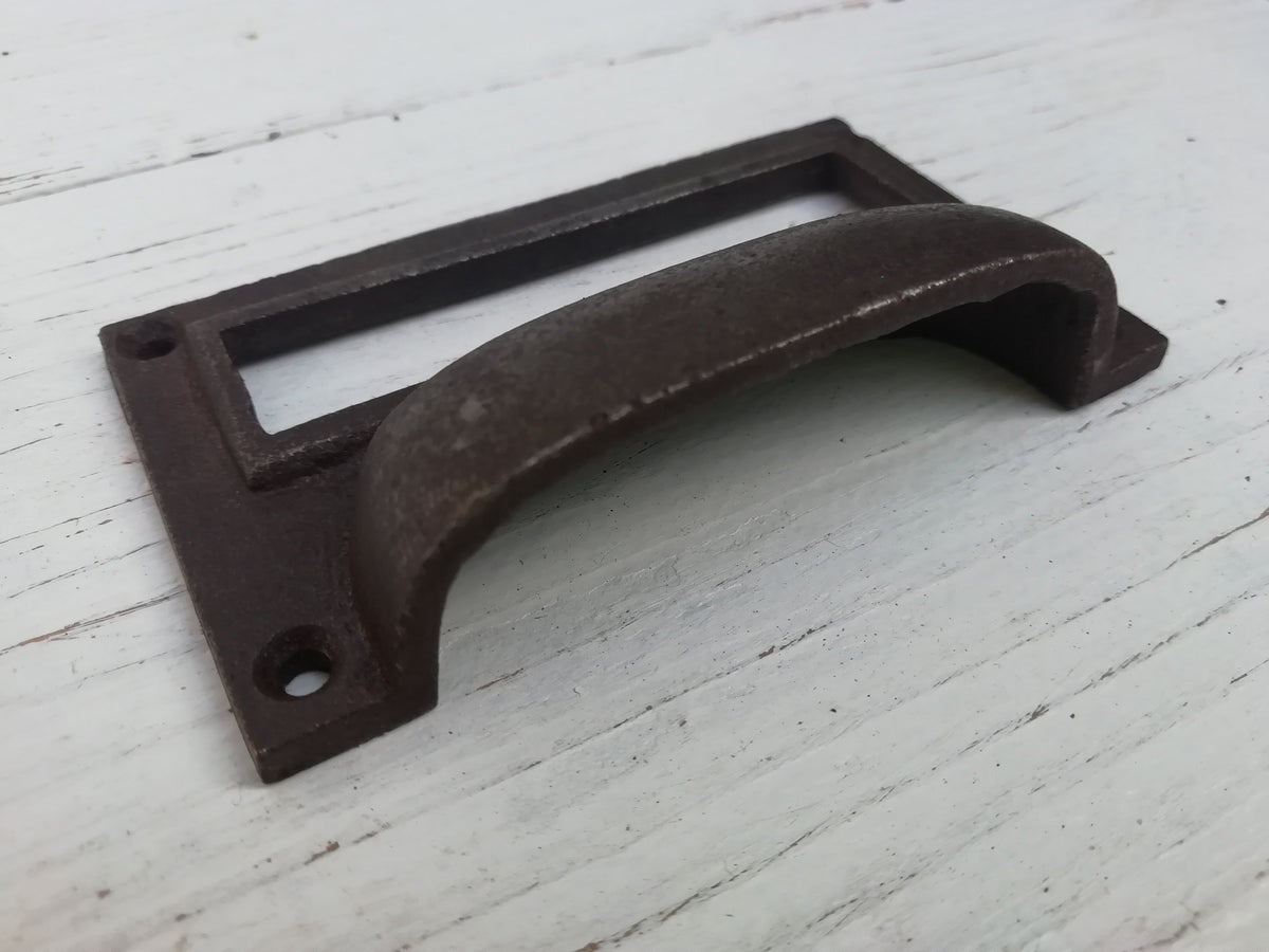 Square Drawer Cupboard Cabinet LABEL FRAME Handle door Bow handle brown/black Cast Iron, Puller Handle Square lipped